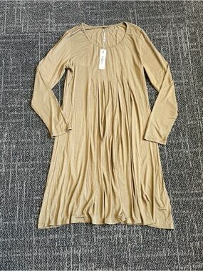 Styleworld Casual Loose Plain Pleated Long Dress Short Sleeve Midi Dress Large